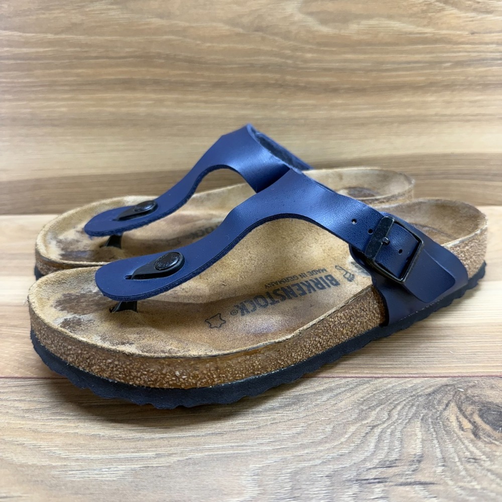 Birkenstock Gizeh Sandals Womens 7 W EU 38 Navy Blue Birko Thong Summer Vacation - Picture 3 of 10